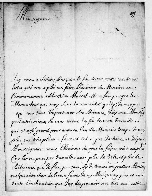  Lettre de Israël Silvestre à Colbert de Sedan - Page 1